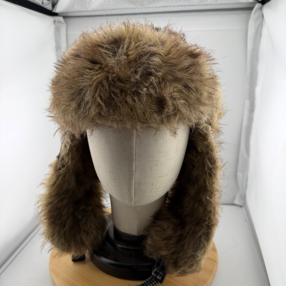 Mens Plaid Trapper Hat Faux Fur Ear Flaps Glen Check Bomber Cap Black White